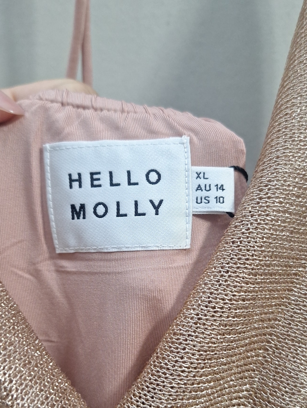 Hello Molly Metallic Rose Gold Cowl Neck Mini Dress - Picture 6 of 8